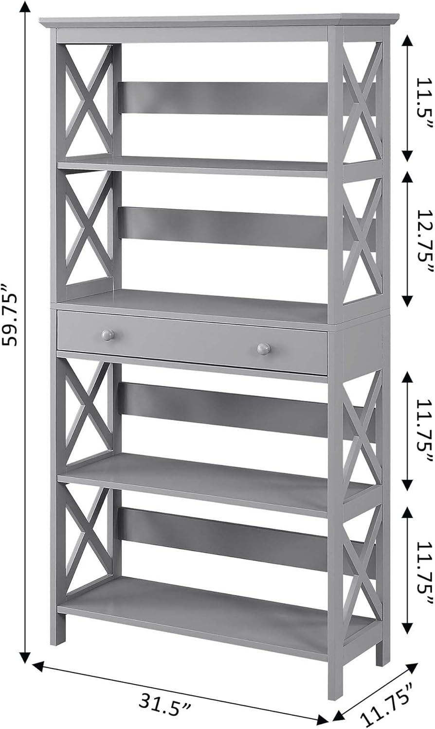 Convenience Concepts Oxford Five-Tier Bookcase with Drawer in Gray Wood Finish