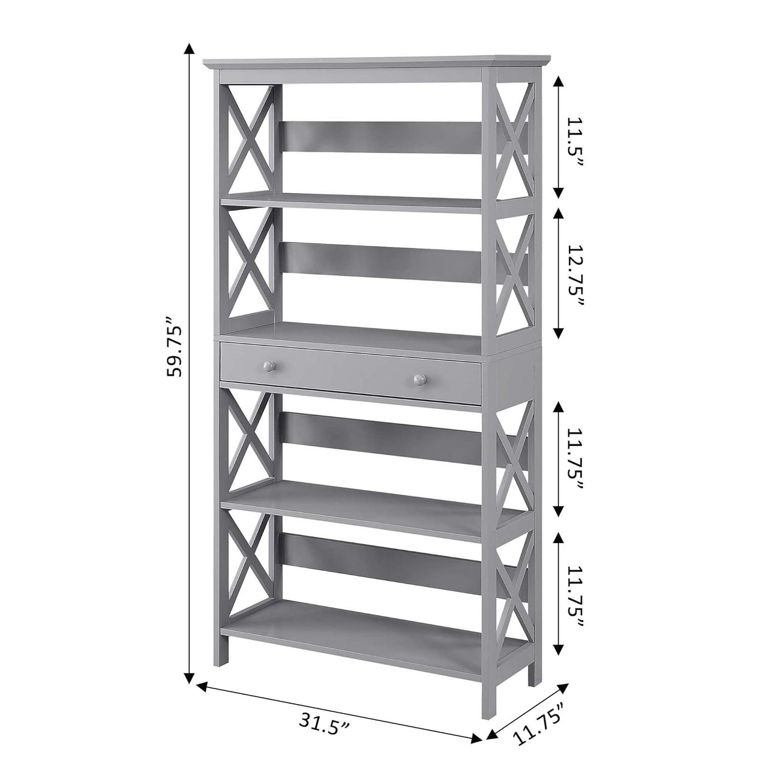 Convenience Concepts Oxford Five-Tier Bookcase with Drawer in Gray Wood Finish