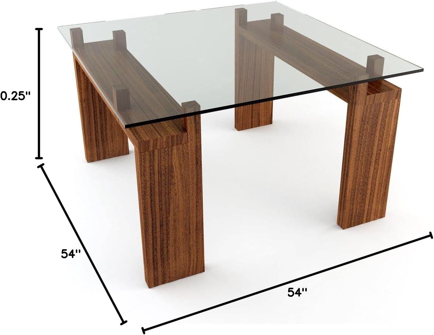 54-Inch Square Glass Table Top 1/4 Inch Thick Clear Tempered Glass with Flat Edge Polished