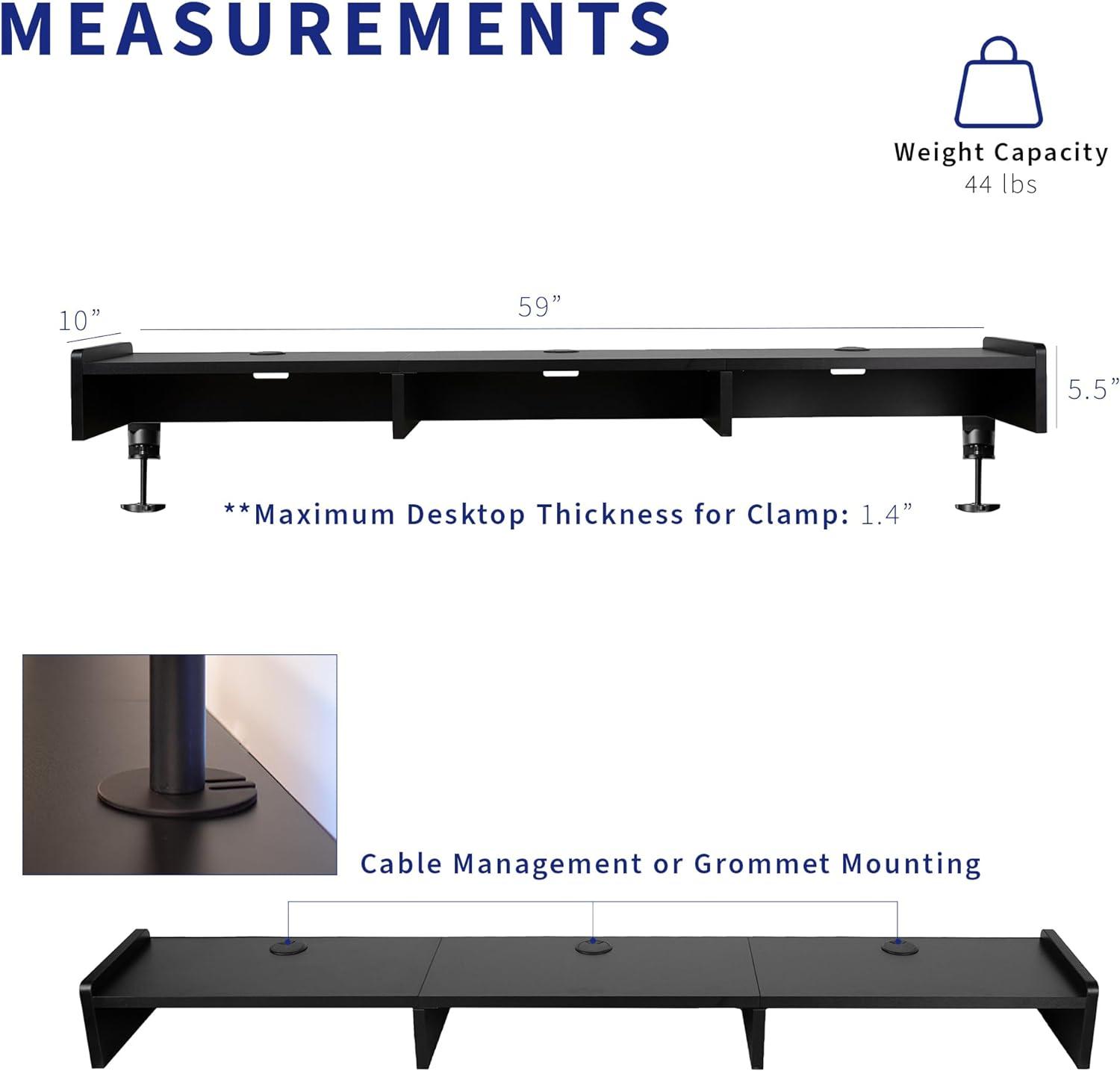 VIVO Black Clamp-on 60" Desk Shelf, Compartment Monitor Riser, Desktop Organizer