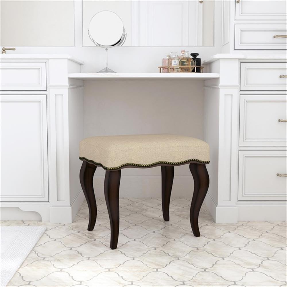 19" Hamilton Backless Upholstered Wood Vanity Stool Burnished Oak/Cream - Hillsdale Furniture