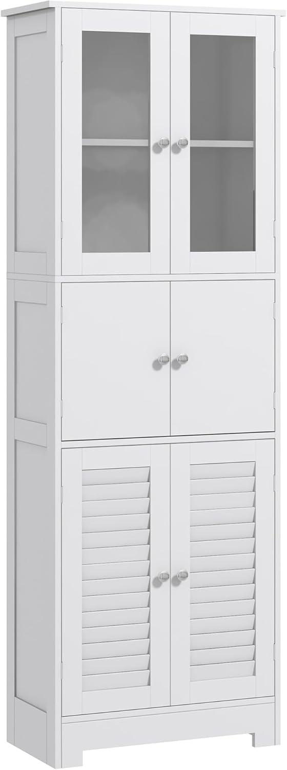 HOMCOM 67" Bathroom Cabinet with Glass/Louvred Doors, Tall Bathroom Storage Cabinet with Adjustable Shelf, White