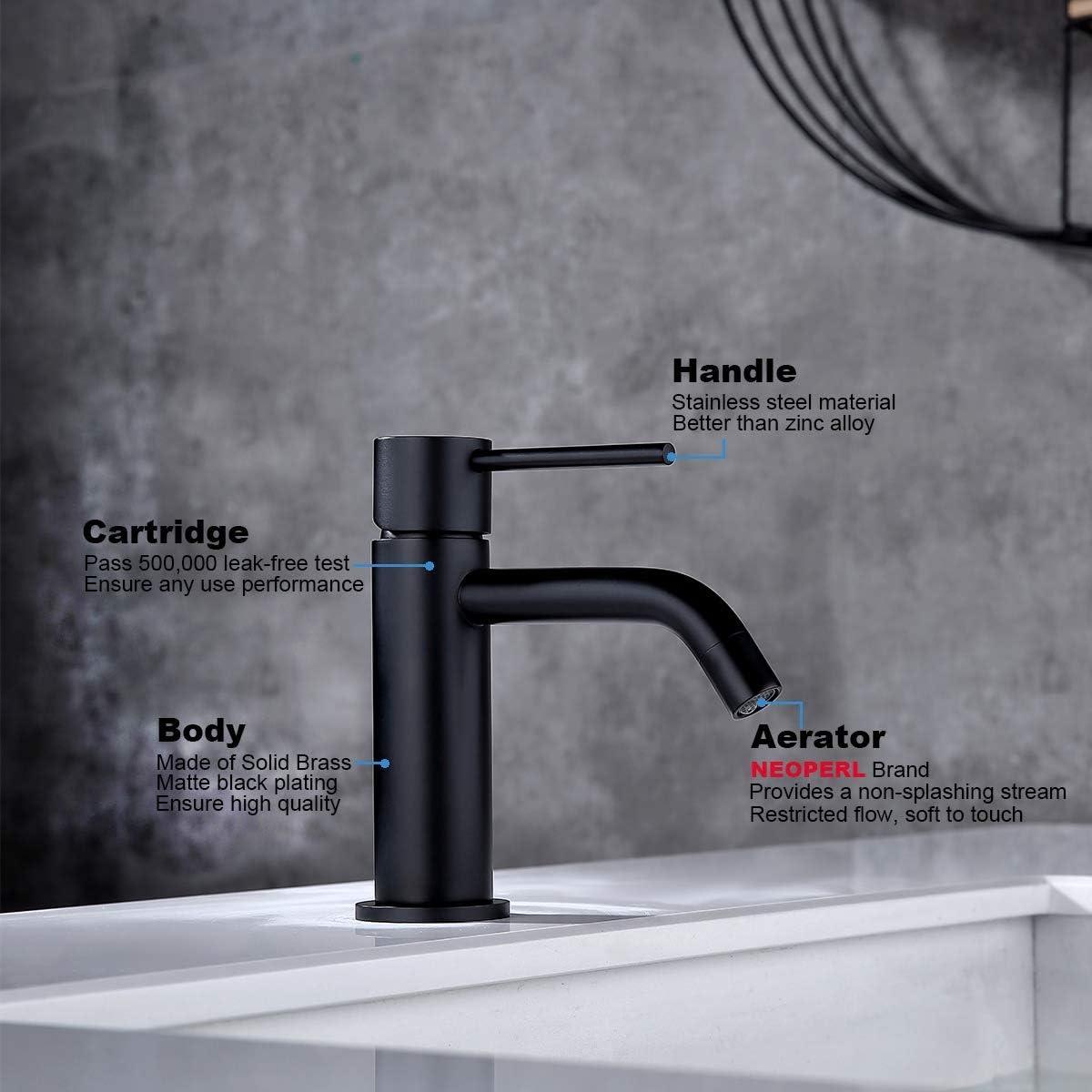 Adorer Single Hole Brass Matte Black Bathroom Faucet with Pop-up Drain Assembly, Copper Single Handle Lavatory Sink Basin Faucets Mixer Taps