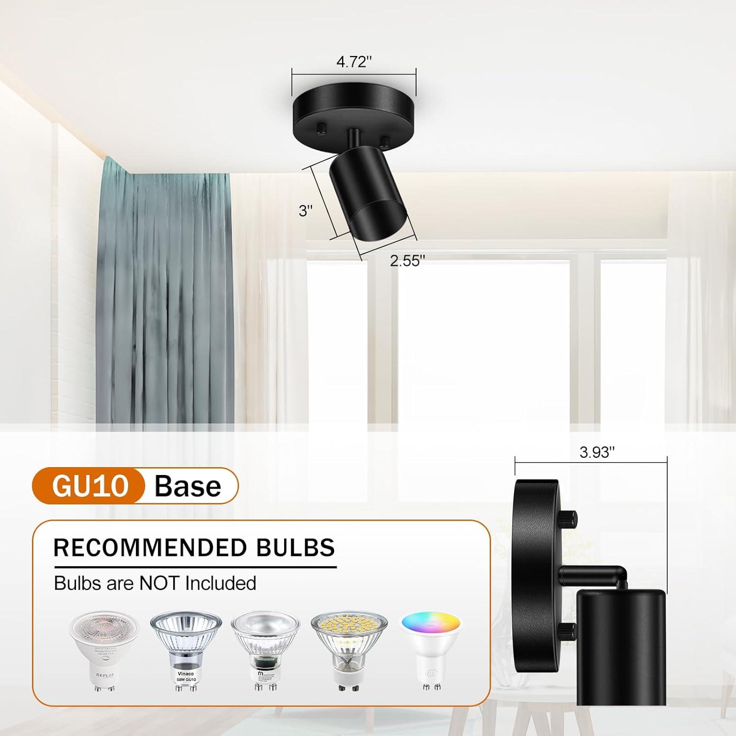 LED 3 Light Track Lighting Kit, LED Track Lighting Fixtures, White Round Ceiling Spot Lighting, Flexibly Rotatable Light Head for Kitchen, Living Room, Bedroom, GU10 Bulb Not Included