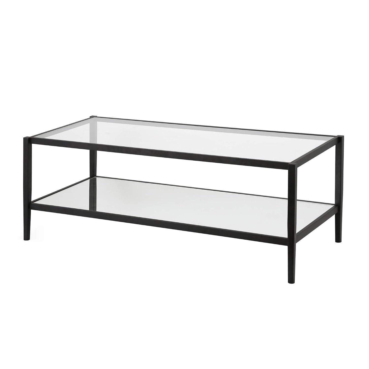 Modern Rectangle Coffee Table in Brass and Gold with Mirrored Shelf - Henn&Hart