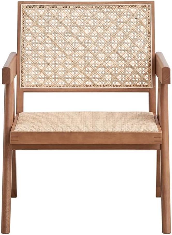 24" Velentina Accent Chair Rattan/Natural Finish - Acme Furniture: Leather Upholstery, Tufted, Wood Composite Frame