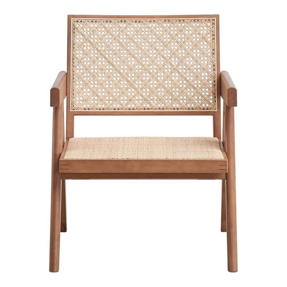 24" Velentina Accent Chair Rattan/Natural Finish - Acme Furniture: Leather Upholstery, Tufted, Wood Composite Frame