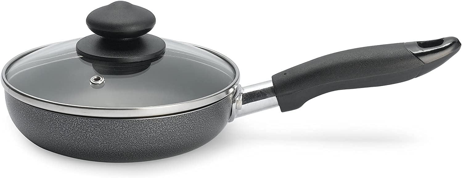 Black Aluminum Nonstick Fry Pan with Glass Lid, 6-inch