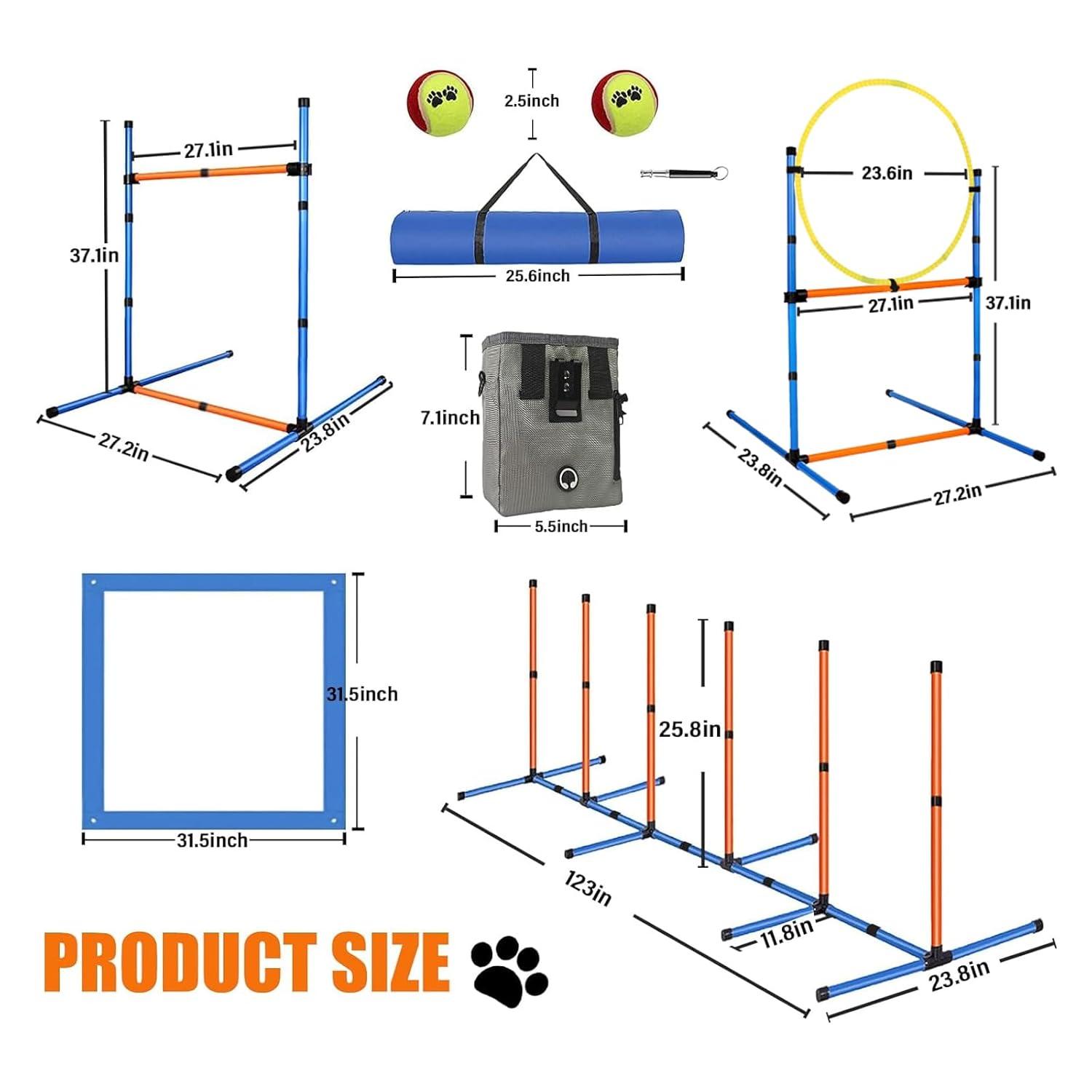 Aukfa Dog Agility Equipment Set, Includes Agility Hurdle, Jumping Ring, Agility Weave Poles and Carrying Bag for Backyard, Indoor, Outdoor