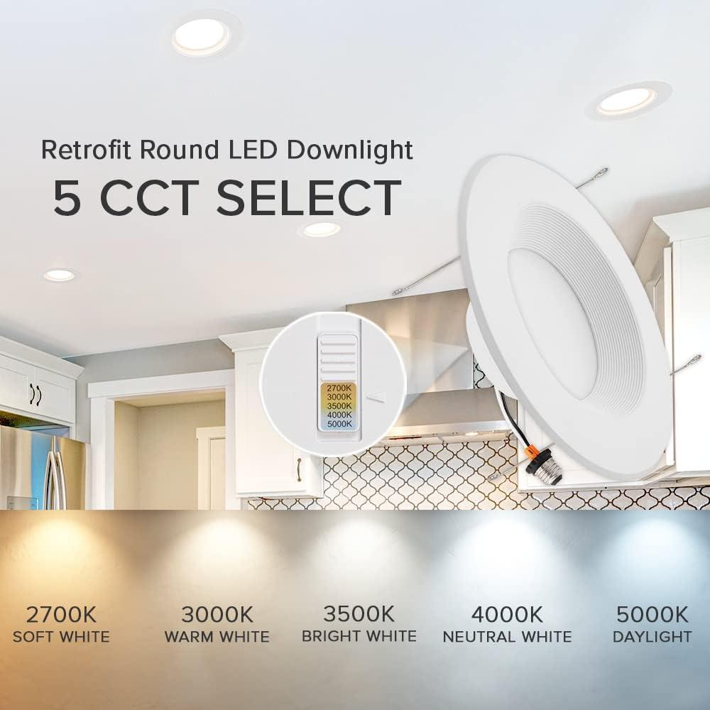 Maxxima 12 Pack 5 in. & 6 in. 5 CCT Retrofit Recessed LED Downlight - 1300 Lumens, E-26 Quick Connect, Dimmable, Color Selectable 2700K-5000K (2700K/3000K/3500K/4000K/5000K), Ideal for Contractors