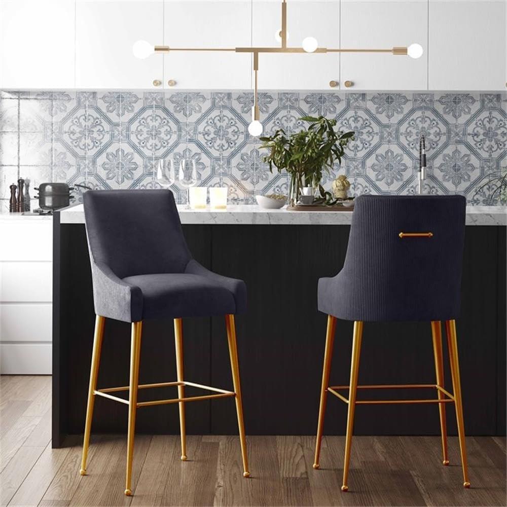 Beatrix Pleated Velvet Stool Grey Counter Height