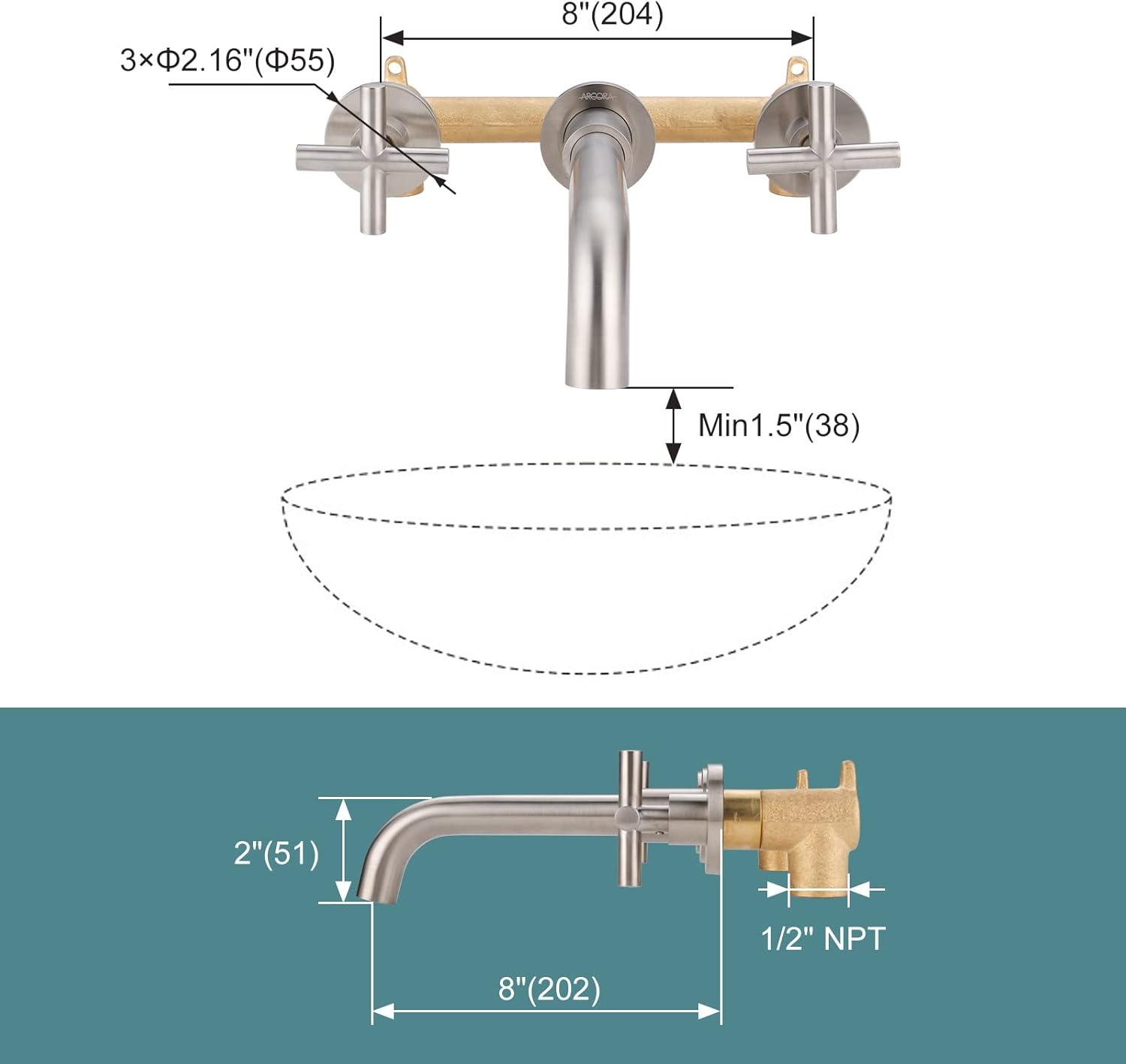 Brushed Nickel Double Handle Wall Mount Bathroom Faucet