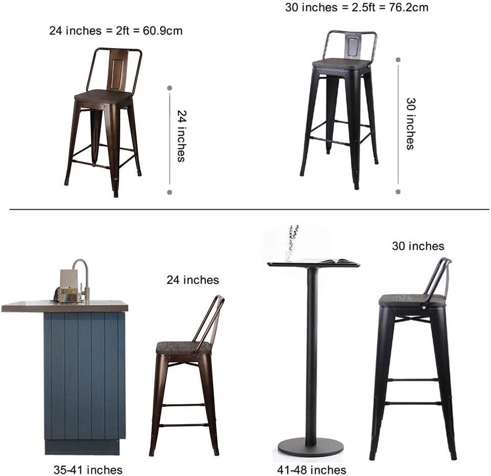 Leejay Coffee 24 inch High Back Counter Height Metal Barstool with Dark Wood Seat, Set of 2