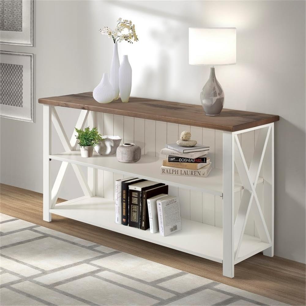 52" Solid Wood Farmhouse Storage Console - White/Reclaimed Barnwood