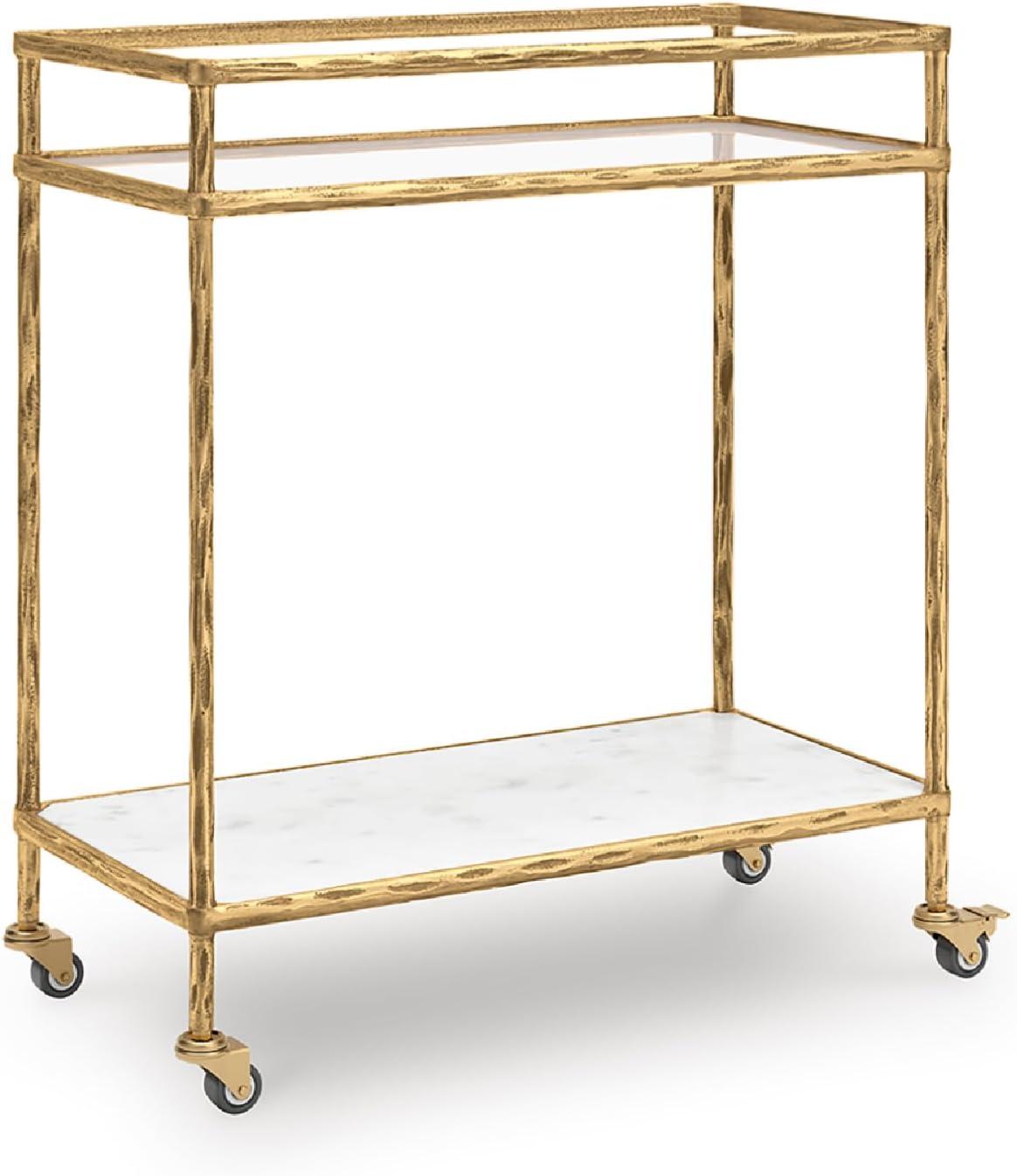 Signature Design by Ashley Kailman Bar Cart Gold Finish: Modern Mirrored Glass Beverage & Cocktail Cart with Locking Casters