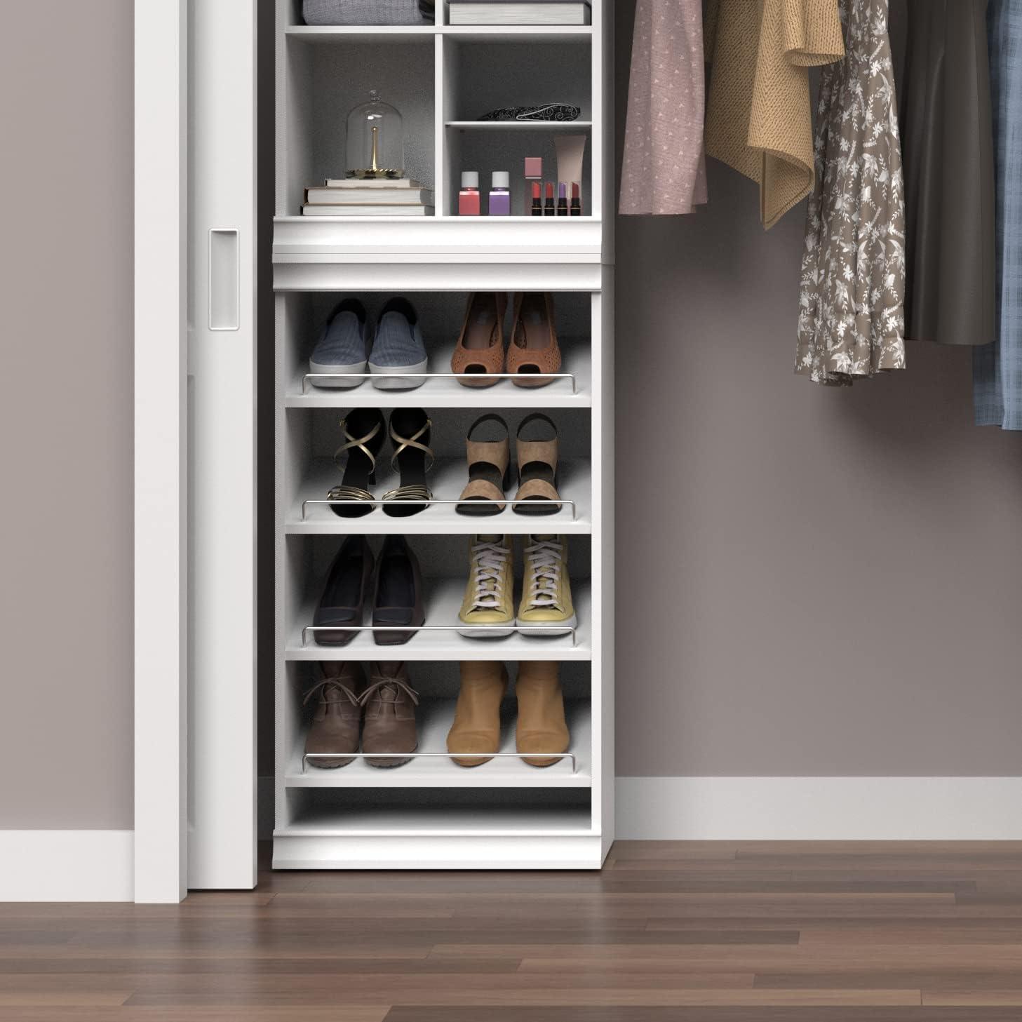 White Stackable Wood and Metal Shoe Shelf Unit