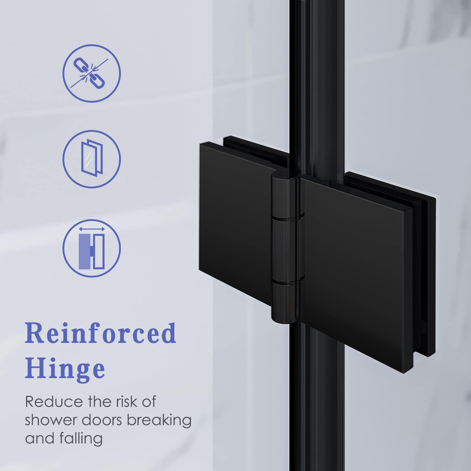 Elegant  Pivot Swing Shower Door Polished Chrome Finish Matte Black 36"W X 72"H Matte