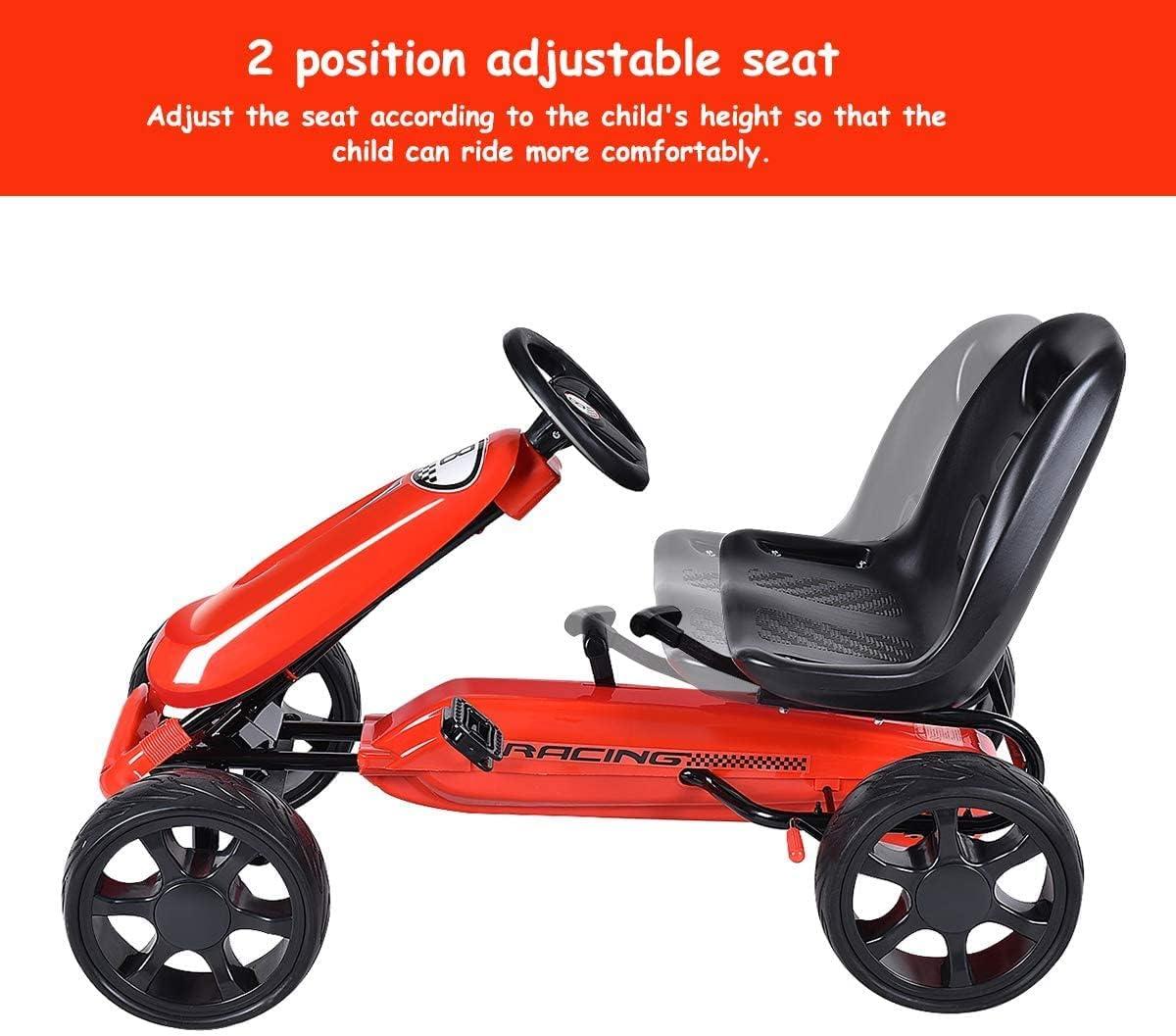 Costway Xmas Gift Go Kart Kids Ride On Car Pedal Powered Car 4 Wheel Racer Toy Stealth Outdoor Red