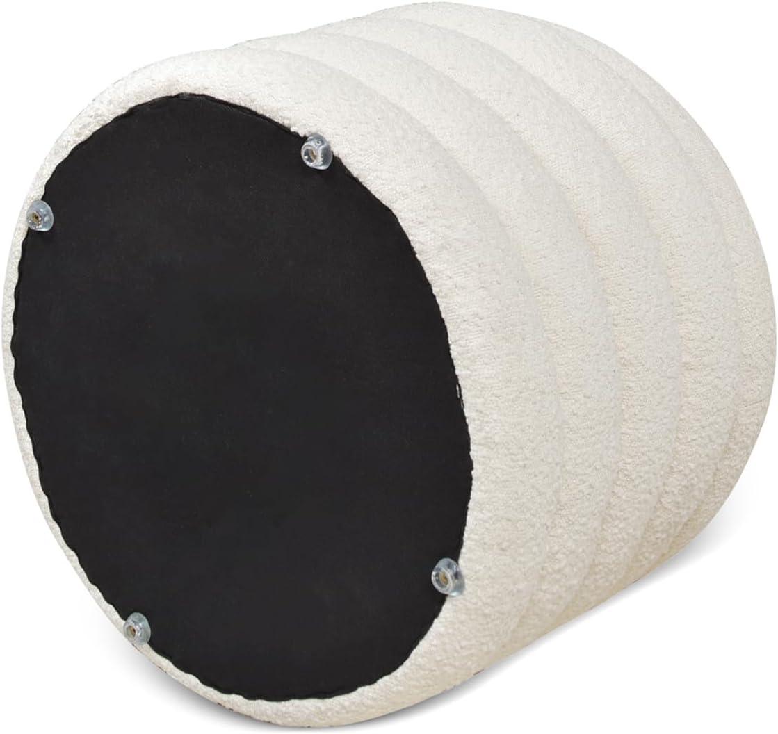 NicBex Modern 19" Round Storage Ottoman Wood Footstools with Boucle Fabric for Bedroom and Living Room, White