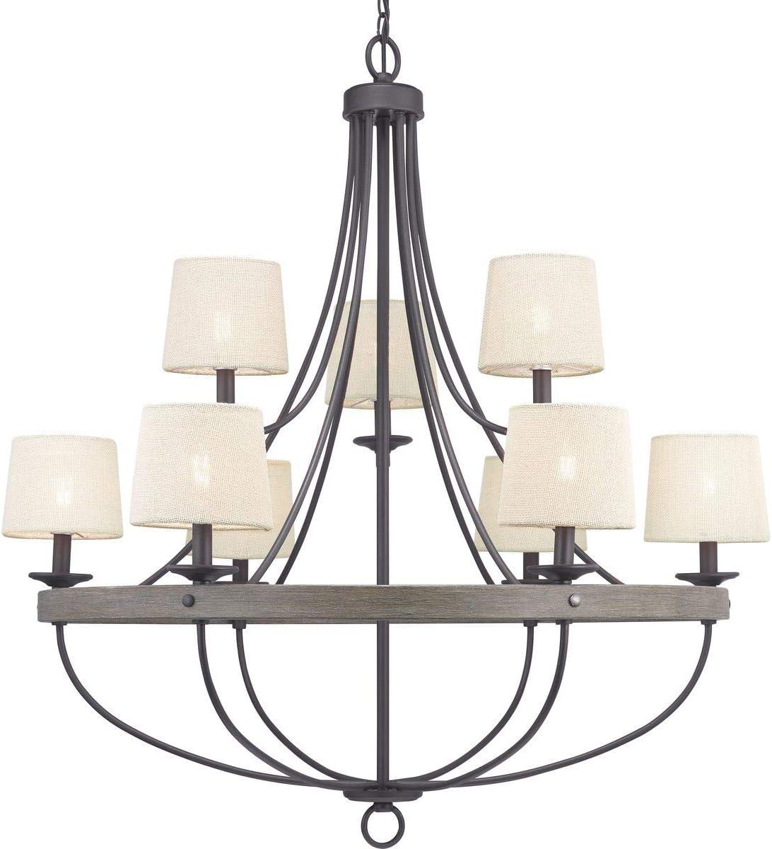 Progress Lighting Gulliver 9-Light Chandelier, Graphite, Wood Grained Texture Shade