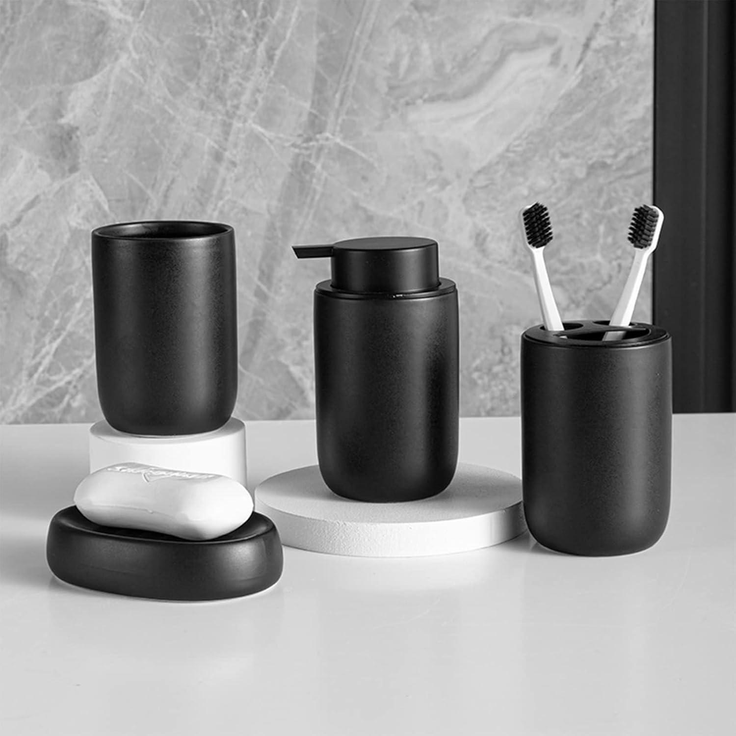 Matte Black Ceramic Cylindrical Soap Dispenser