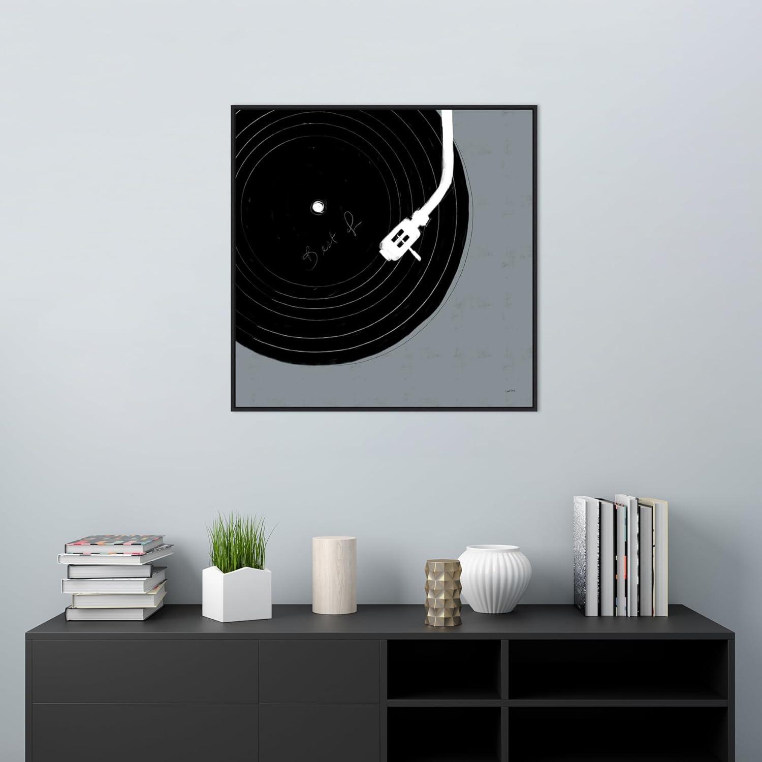 30" x 30" Musical Abstract II Record by Leah York Framed Canvas Wall Art Print - Amanti Art: Modern Lithograph, Polystyrene Frame