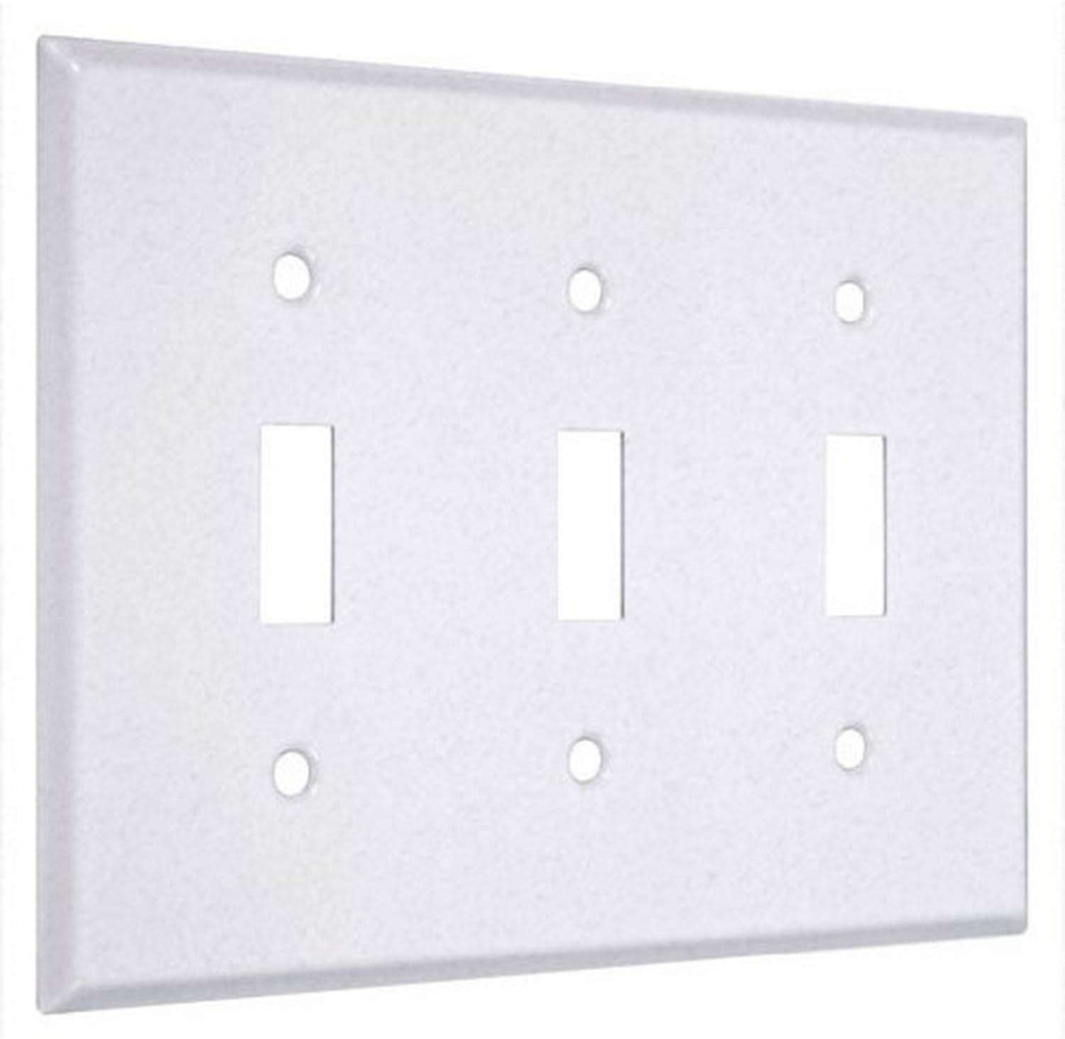 White Textured Metal 3-Gang Toggle Switch Wall Plate