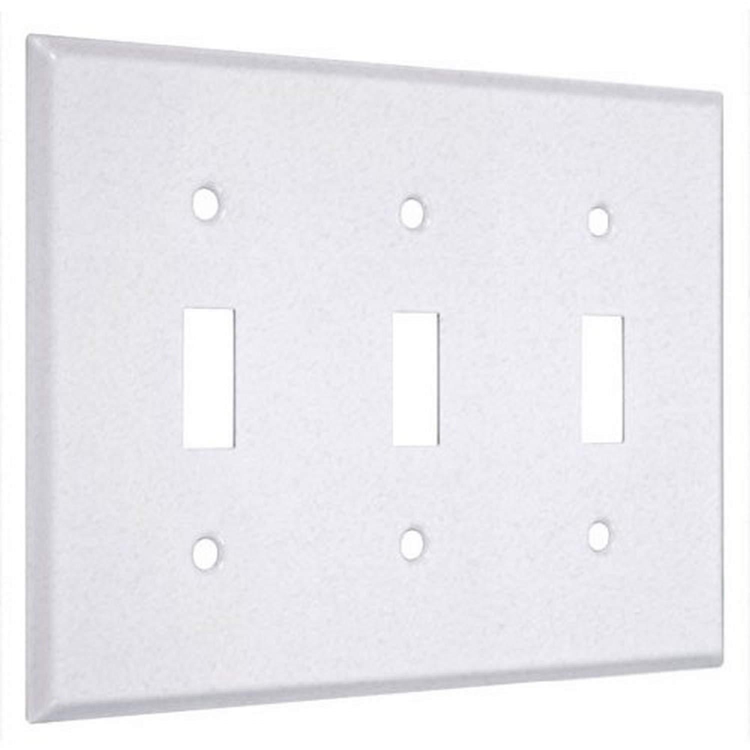 TayMac WTW-TTT 3-Gang White Textured Metal Standard 3-Toggle Wall Plate WTW-TTT, Outlet Cover Wall Plate with Screws, Light Switch Cover Plate for 3 Devices