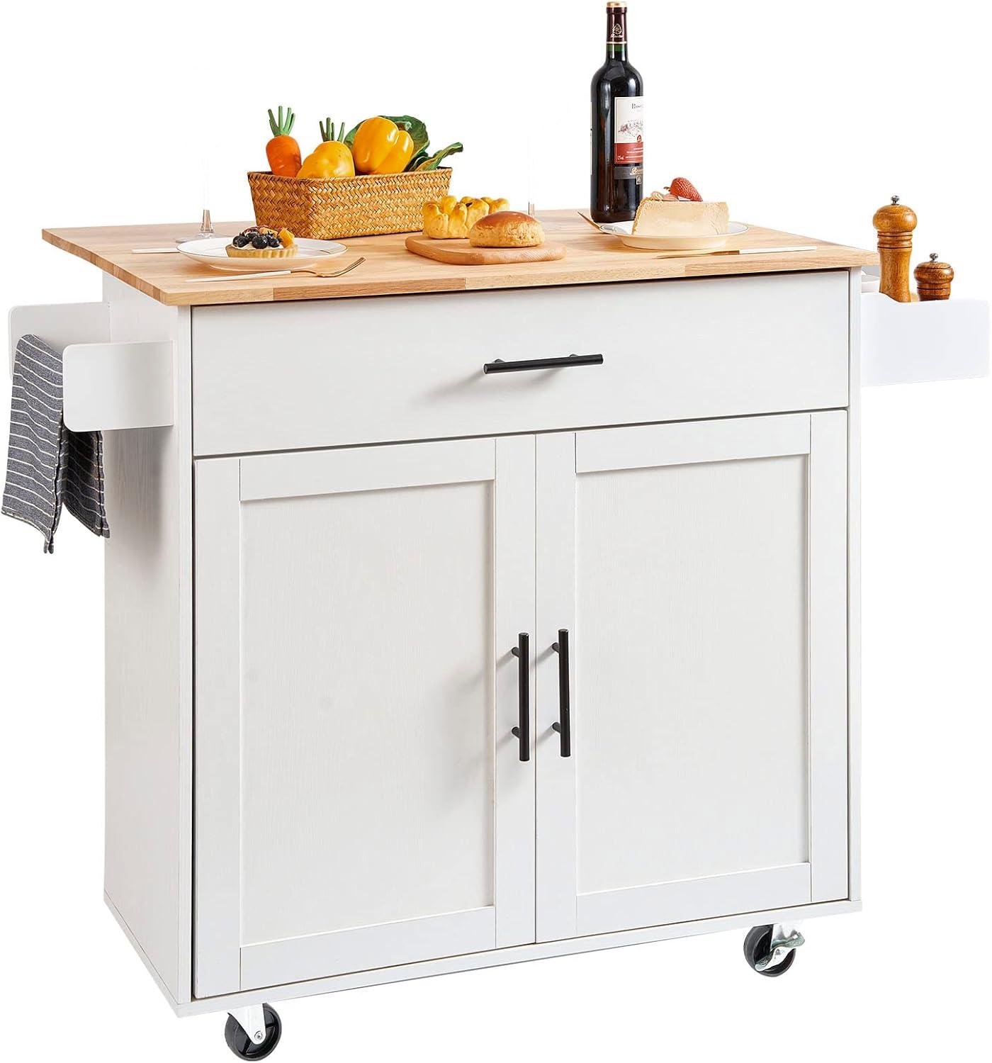 VEVOR Kitchen Island Cart, Rolling Storage Cabinet with Drawer and Shelves