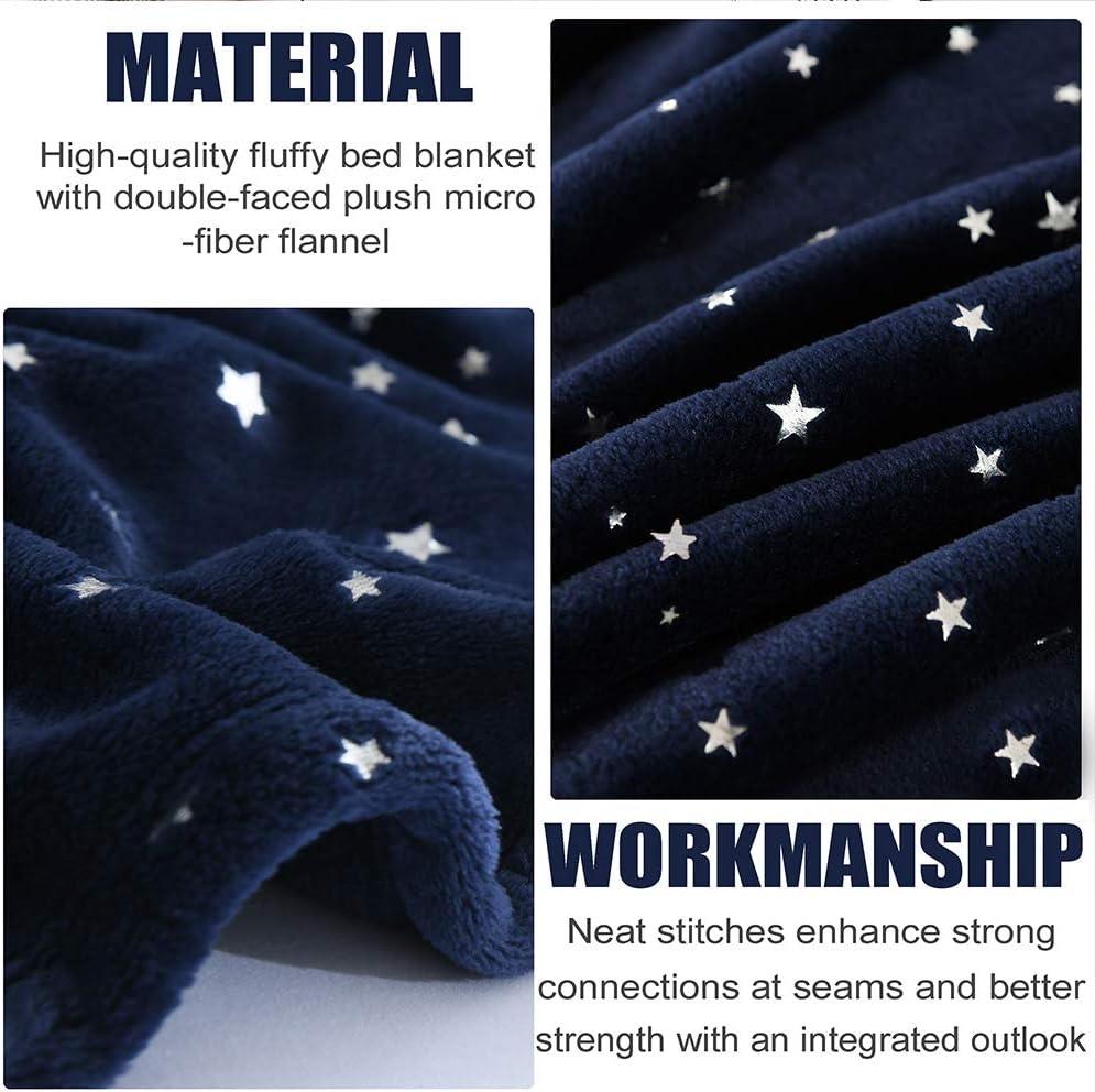 Queen Navy Blue Microfiber Fleece Blanket with Star Design