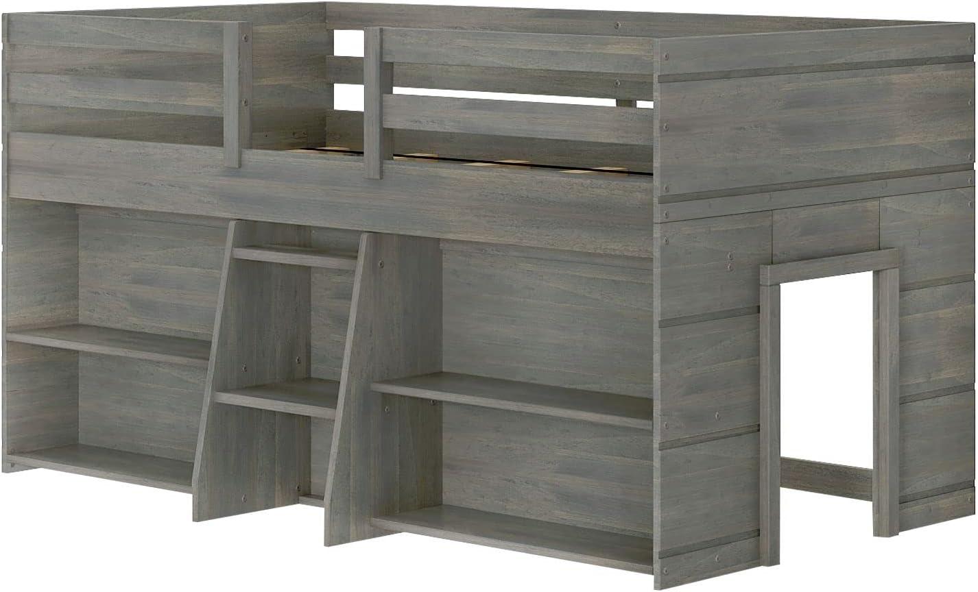 Max & Lily Solid Wood Modern Farmhouse Low Loft Bed, Twin Bed Frame for Kids with 2 Bookcases