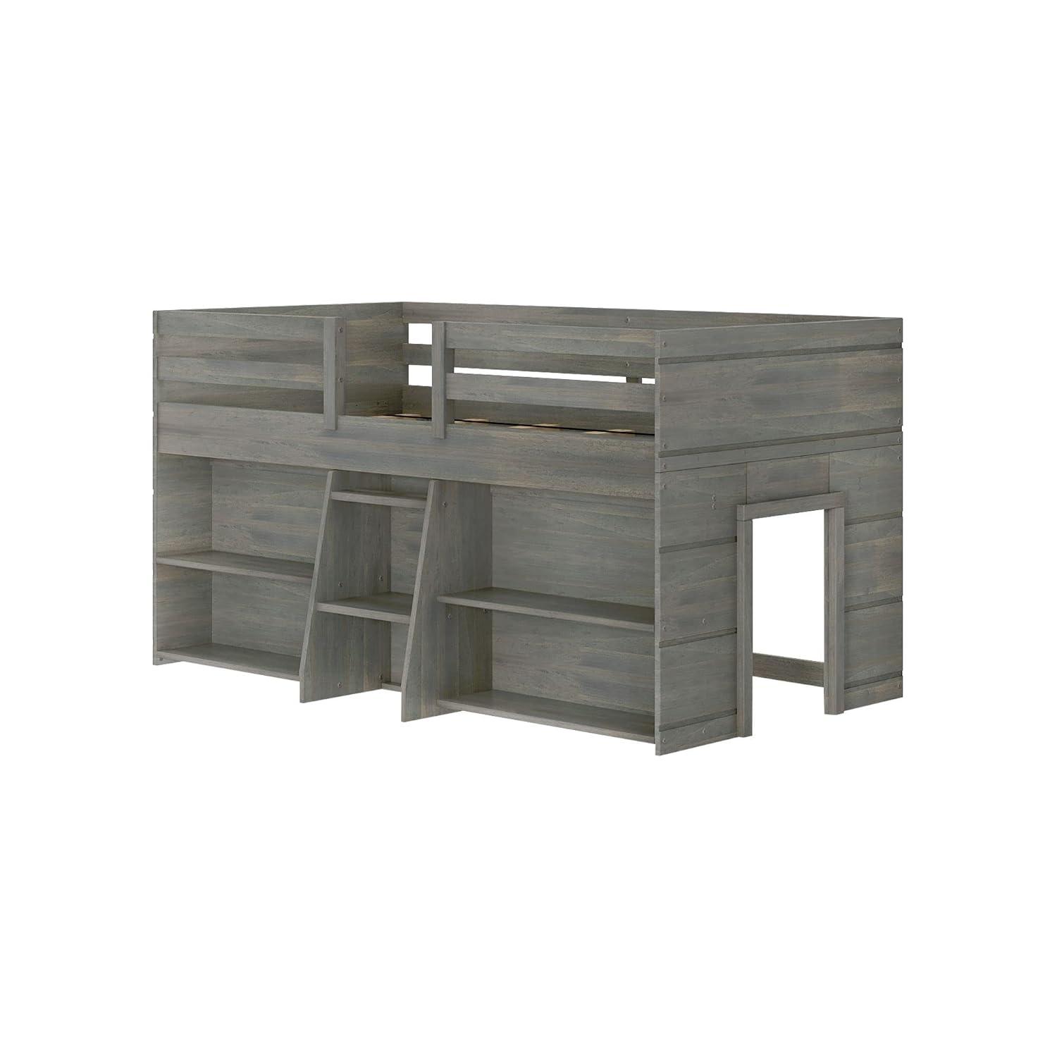 Max & Lily Solid Wood Modern Farmhouse Low Loft Bed, Twin Bed Frame for Kids with 2 Bookcases