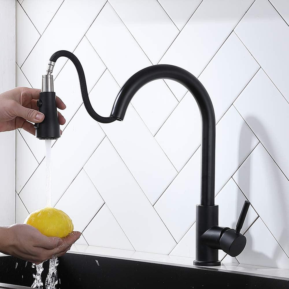 Matte Black Stainless Steel High Arc Kitchen Faucet with Pull Down Sprayer