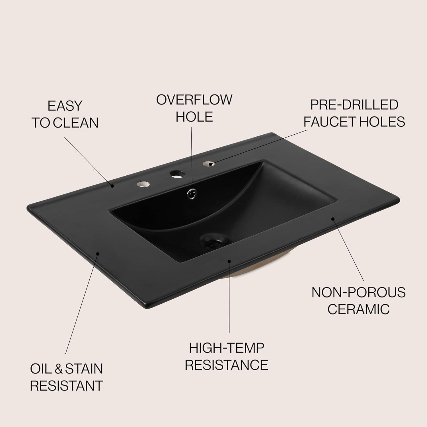 Jonathan Y Ancillary 3-Hole 30" Classic Contemporary Rectangular Ceramic Single Sink Basin Vanity Top