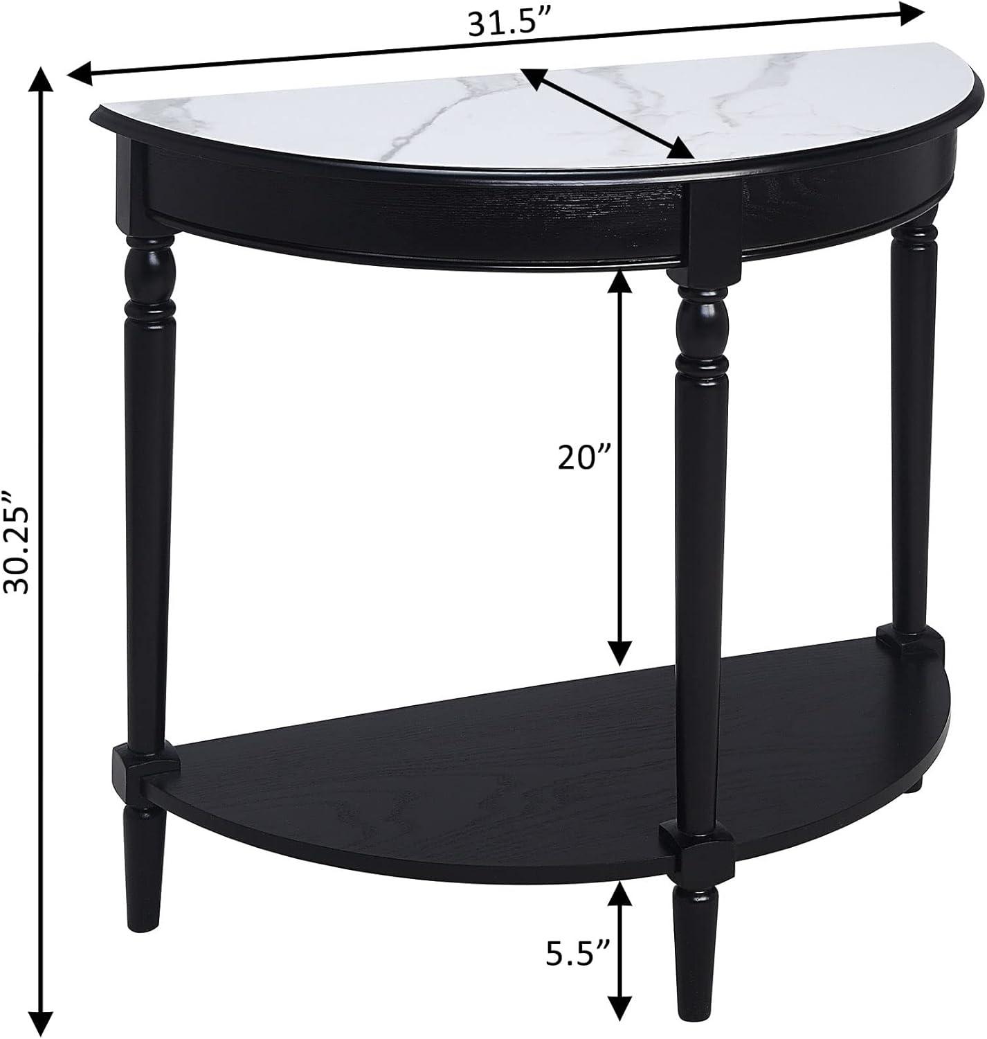 Convenience Concepts French Country Half-Round Entryway Table with Shelf, White Faux Marble/Black