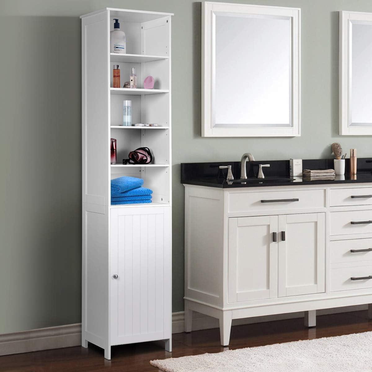 White Tall Lockable MDF Cabinet with Adjustable Shelves