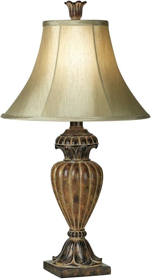 Regency Hill Traditional Table Lamp Urn 25.5" High Two Tone Bronze Off White Bell Shade for Living Room Family Bedroom Bedside Nightstand