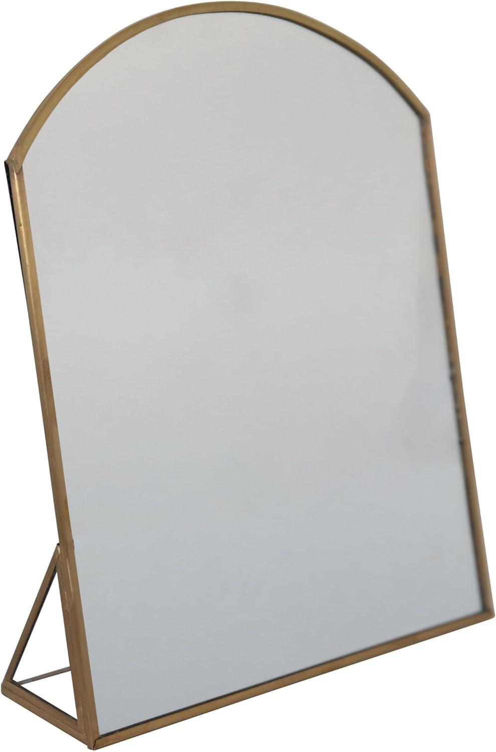 Storied Home Arched Metal Framed Standing Mirror Brass: Sleek Easel Design for Entryway or Makeup Use