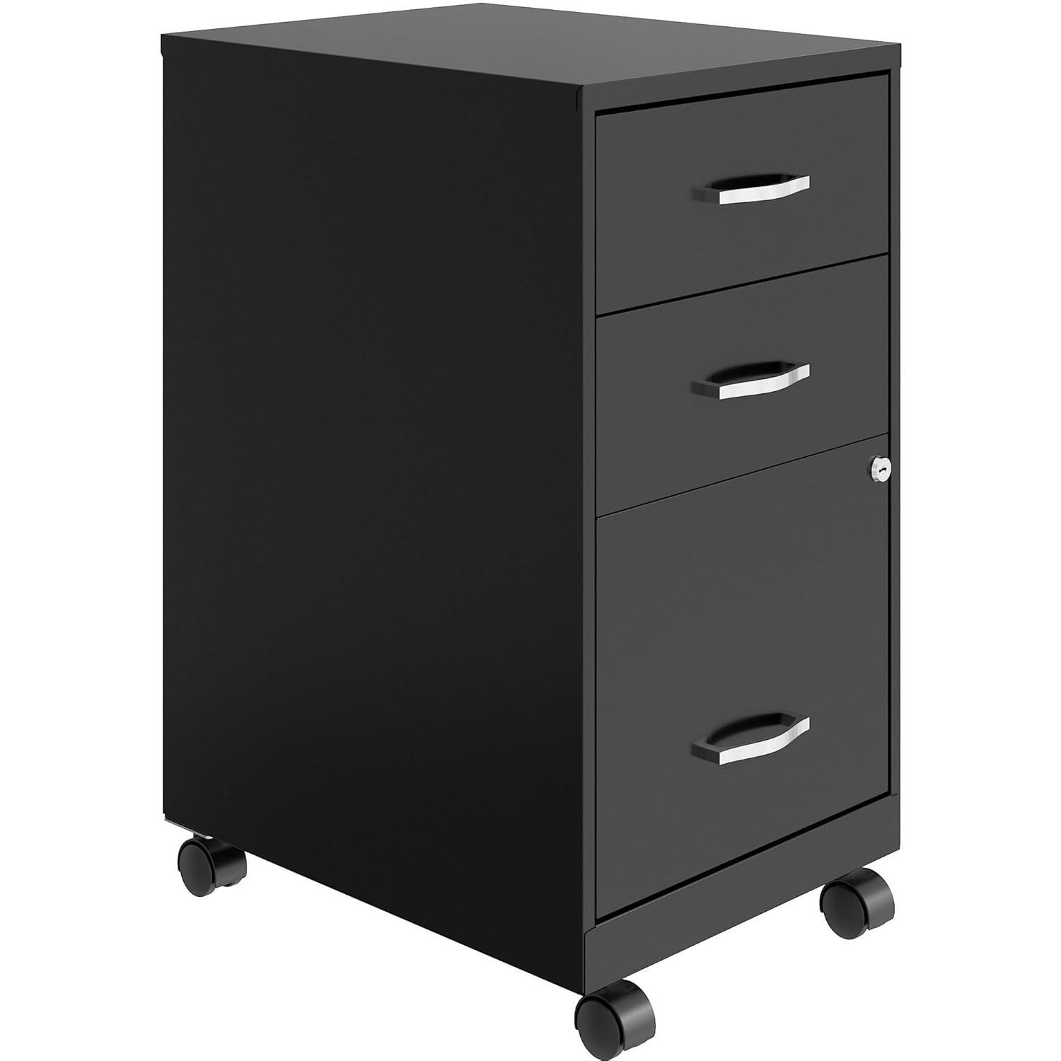 Black Mobile 3-Drawer Lockable Metal File Cabinet