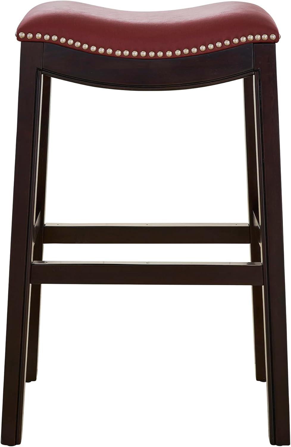 25 in. Julian Counter-Height Wood Barstool with Red Faux-Leather Seat - Espresso