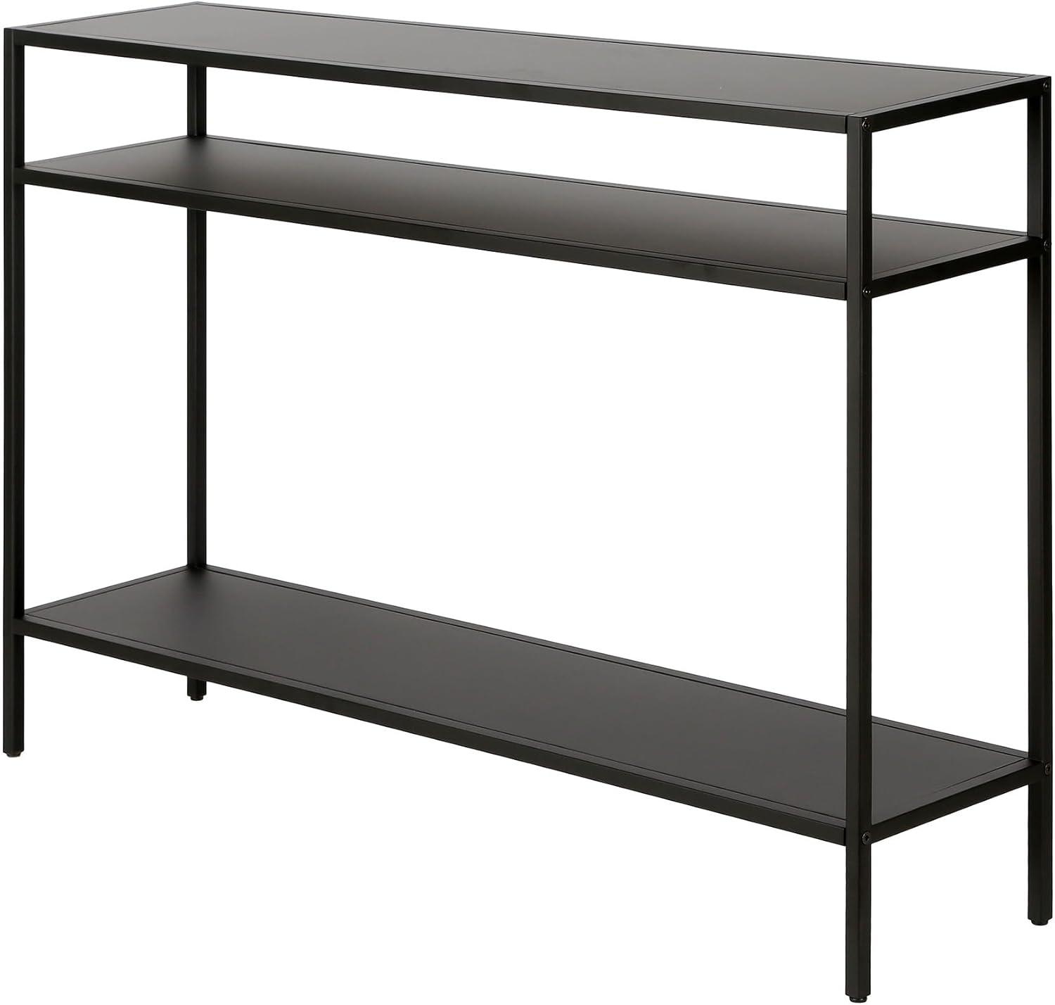 Evelyn&Zoe Ricardo 42" Wide Rectangular Console Table with Metal Shelves, Blackened Bronze