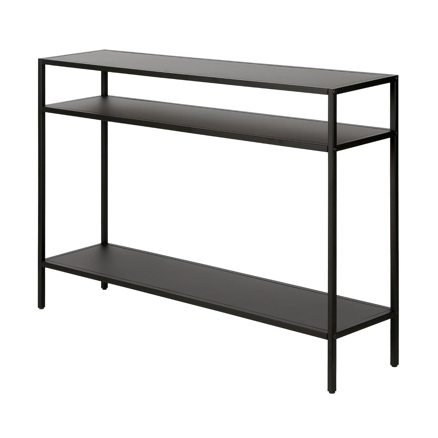 Evelyn&Zoe Ricardo 42" Wide Rectangular Console Table with Metal Shelves, Blackened Bronze