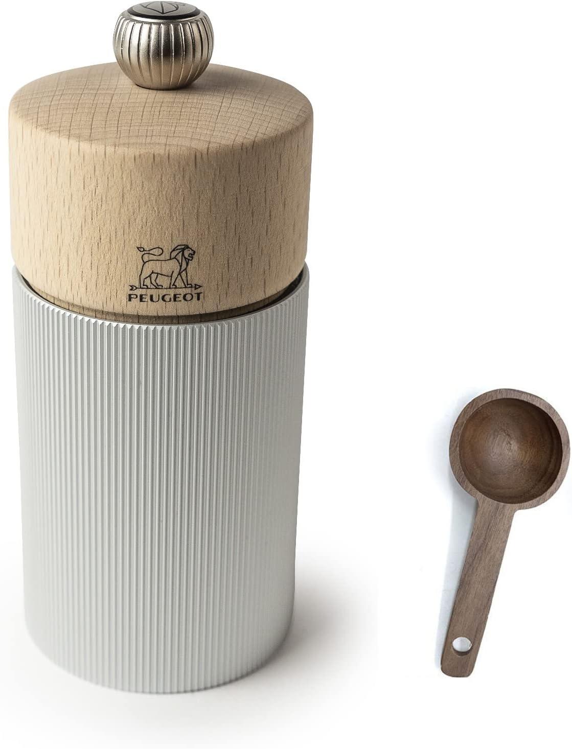 Peugeot | Line Pepper Mill, Aluminum + Beechwood, Natural, 12 cm - 5 in