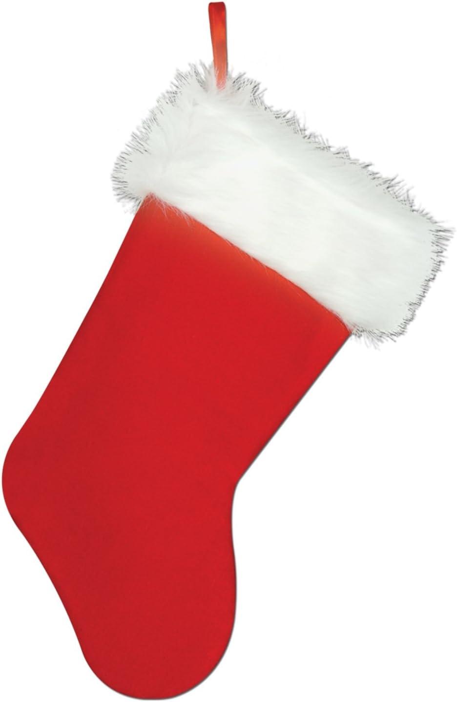 Red Plush Christmas Stocking with White Faux Fur Trim