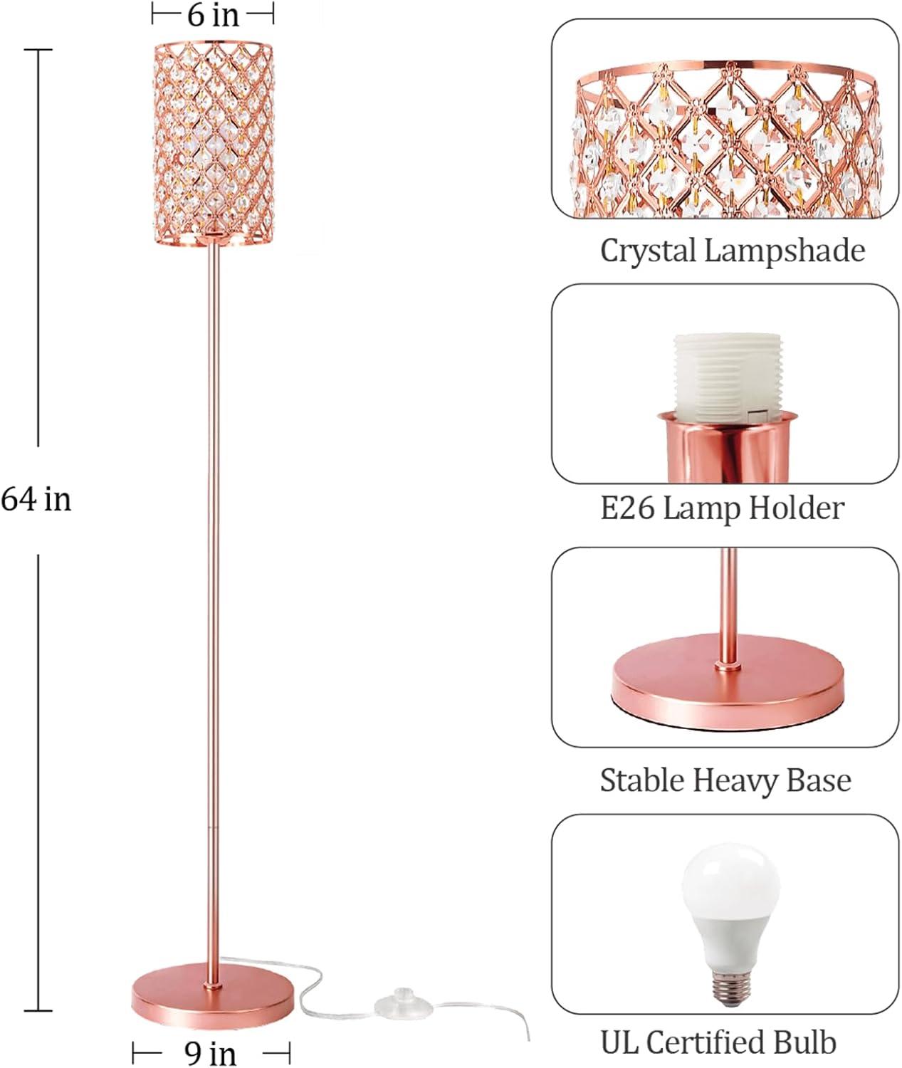 Crystal Floor Lamp with Remote Control, Smart Rose Gold Floor Lamps for Living Room with Bulb Included, Crystal Standing Lamp Rose Gold Home Décor Floor Lamp for Bedroom