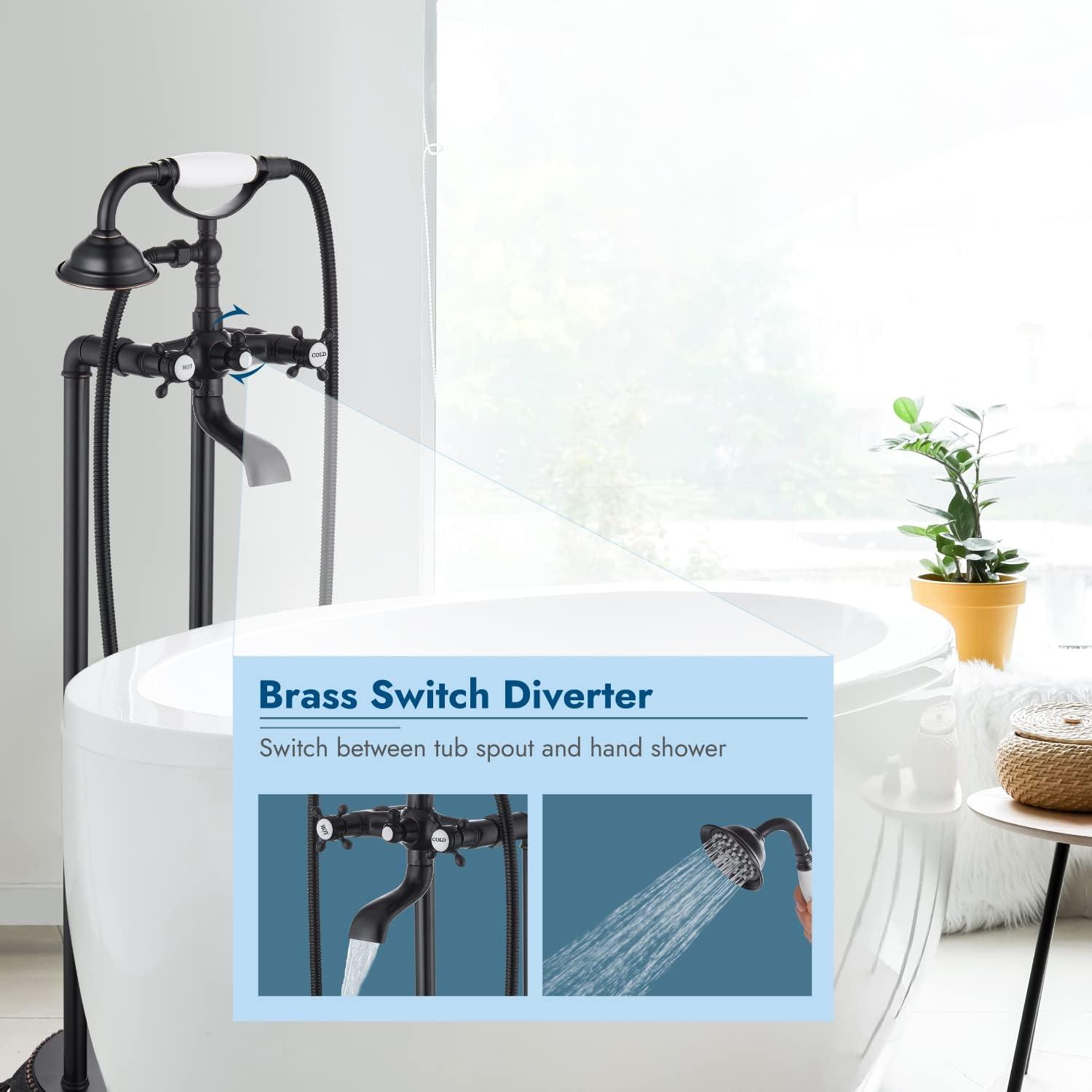 Oil Rubbed Bronze Freestanding Bathtub Faucet with Handheld Shower