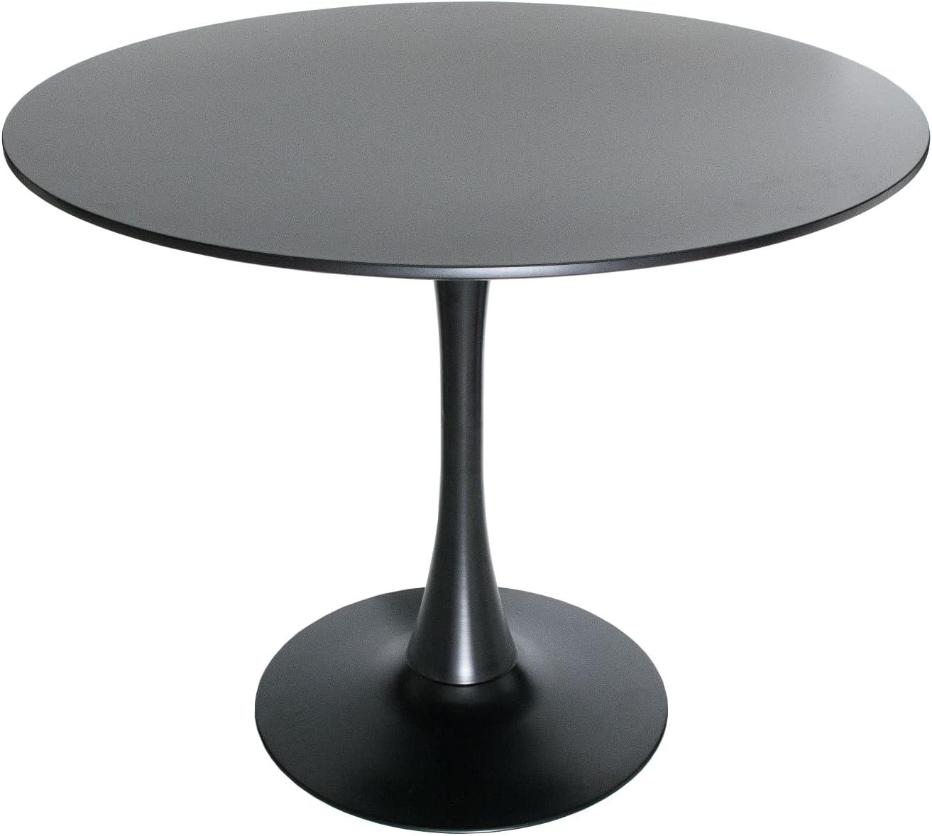 LeisureMod Bristol Mid-Century Modern Round Table with Wood Top and Iron Pedestal Base with Gloss Finish for Kitchen and Dining Room