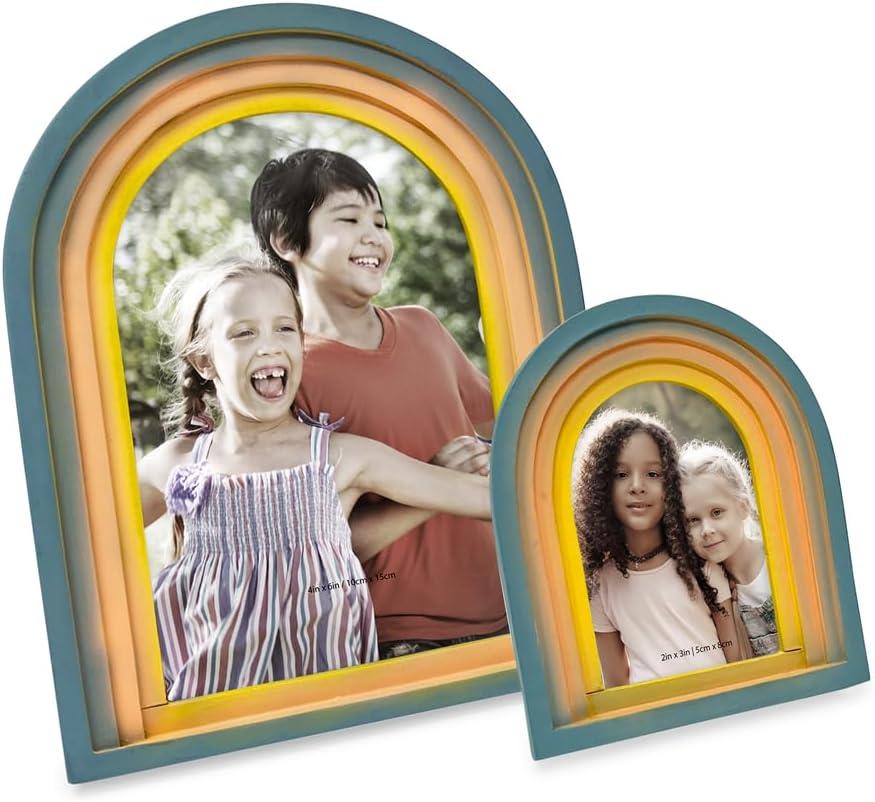 Isaac Jacobs 2x3 Vertical Rainbow Arc Resin Picture Frame with Gradient Design, Decorative Photo Frame, Tabletop & Wall Display