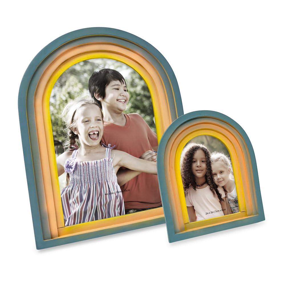Isaac Jacobs 2x3 Vertical Rainbow Arc Resin Picture Frame with Gradient Design, Decorative Photo Frame, Tabletop & Wall Display