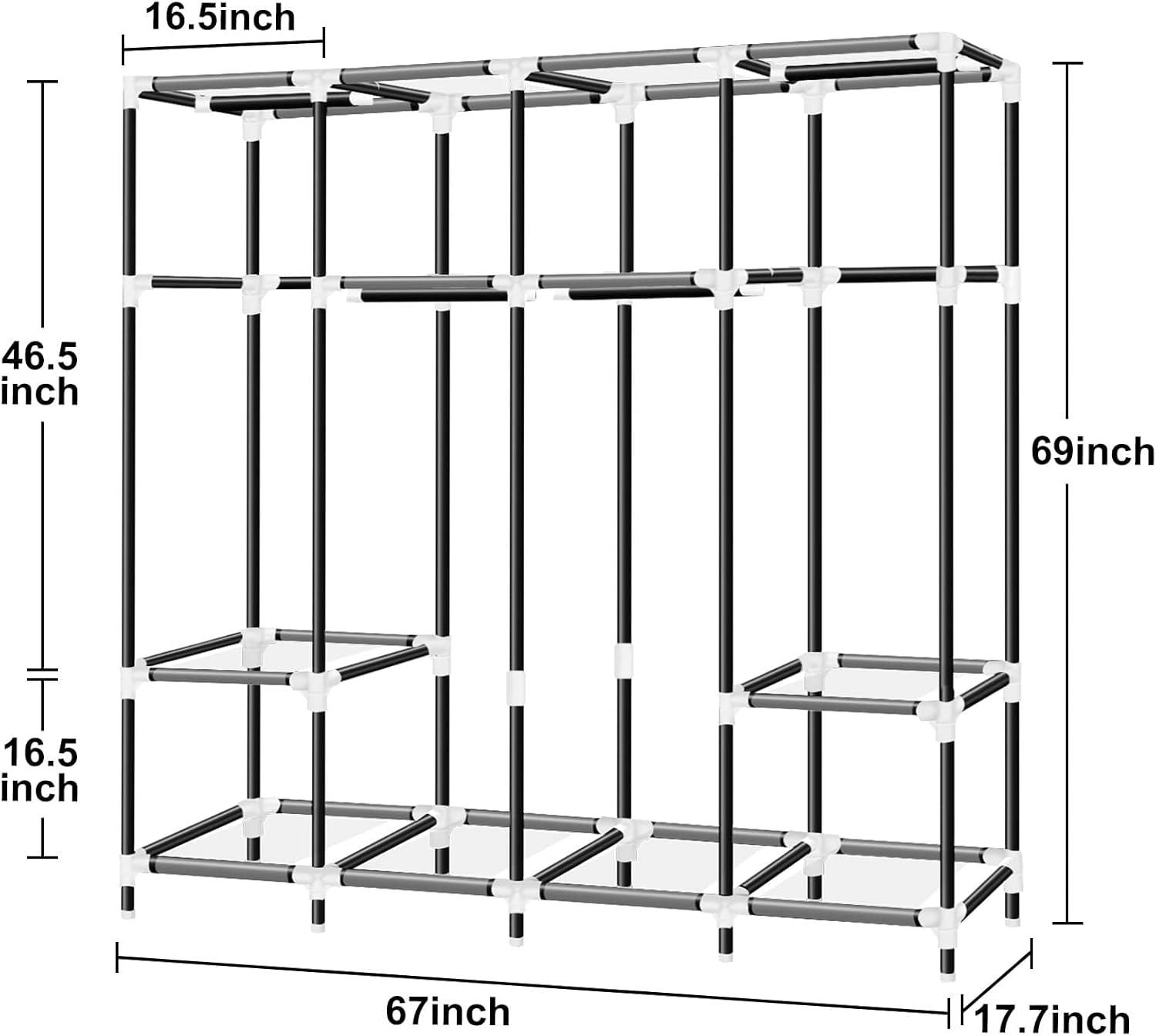 Sturdy Hanging Rods, Easy Assembly, Gray Cover - 67" Portable Wardrobe Closet for Neat Clothes Storage.